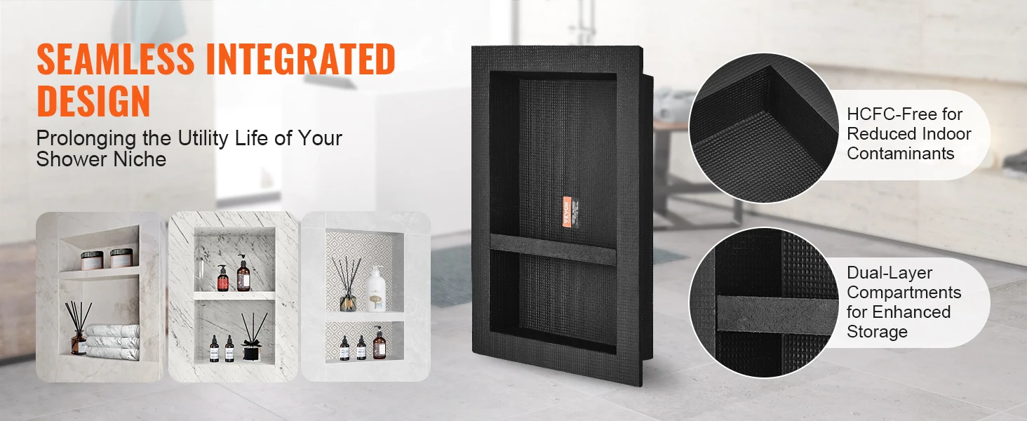 SucceBuyShower Niche Ready for Tile Shelf Organizer Corners Niche Recessed Sealed Protection Soap Storage for Shower Bathroom