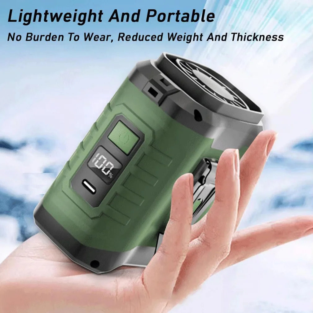 휴대용 허리 팬, 10000mAh 보조 배터리, LED 조명, 목걸이 팬, 5단계 속도 조절 USB 팬 클립, 야외 작업용 냉각 팬