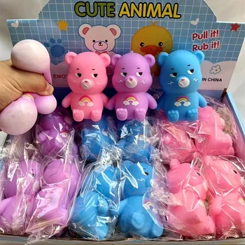 Squishy Rainbow Bear Stress Balls Stretchy Dough Ball Fidget Toy Animal Squeeze Ball for Kids Adults Soft Squish Ball