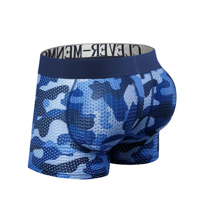 Camouflage Mesh Push-Up Pad Men's Boxer Briefs with Butt Lifter and Supportive Pouch