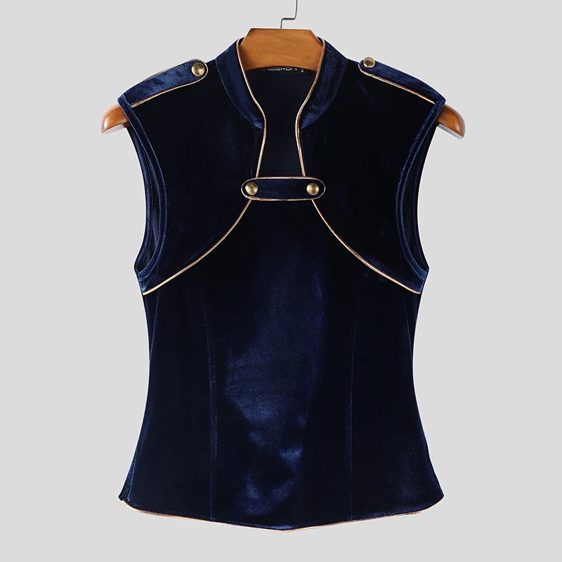 INCERUN Herren Tanktops Patchwork Stehkragen Ärmellos Lässige Männerwesten Streetwear Velours 2026 Modische Crop Tops Herren S-5XL – Detail 12