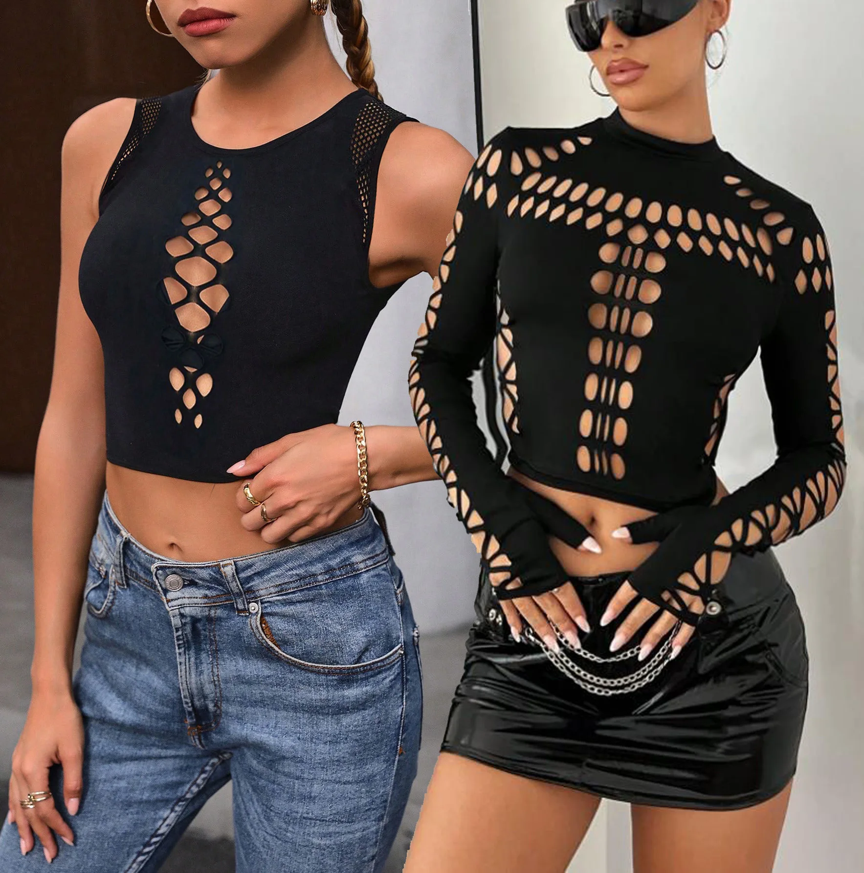 Women's sexy see through hollow vest transparent shorts elastic mesh playsuit bodysuit romper