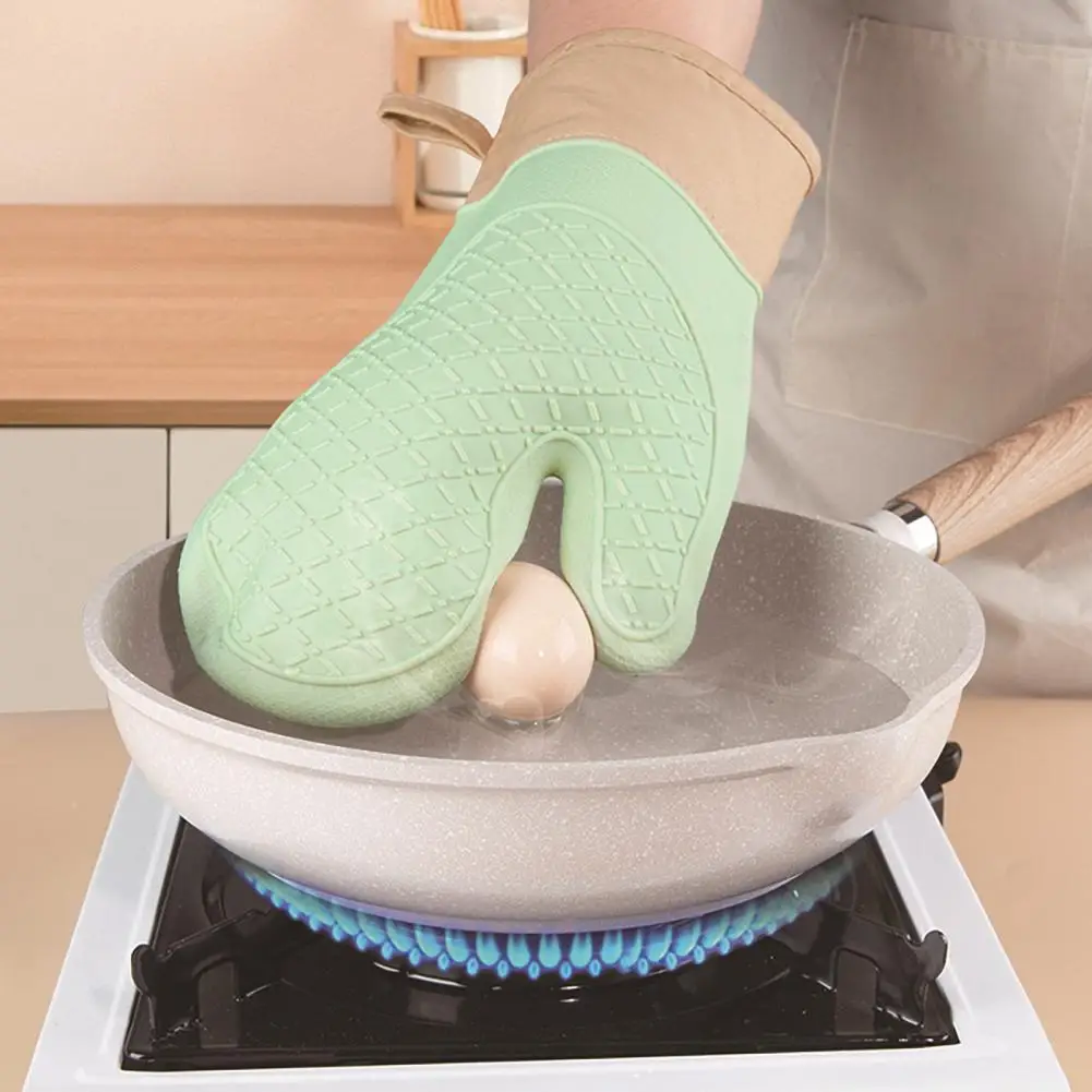 Insulated Oven Gloves Long Microwave Gloves Premium Silicone Oven Mitts with Thicker Cotton Lining Anti-scald Heat for Kitchen
