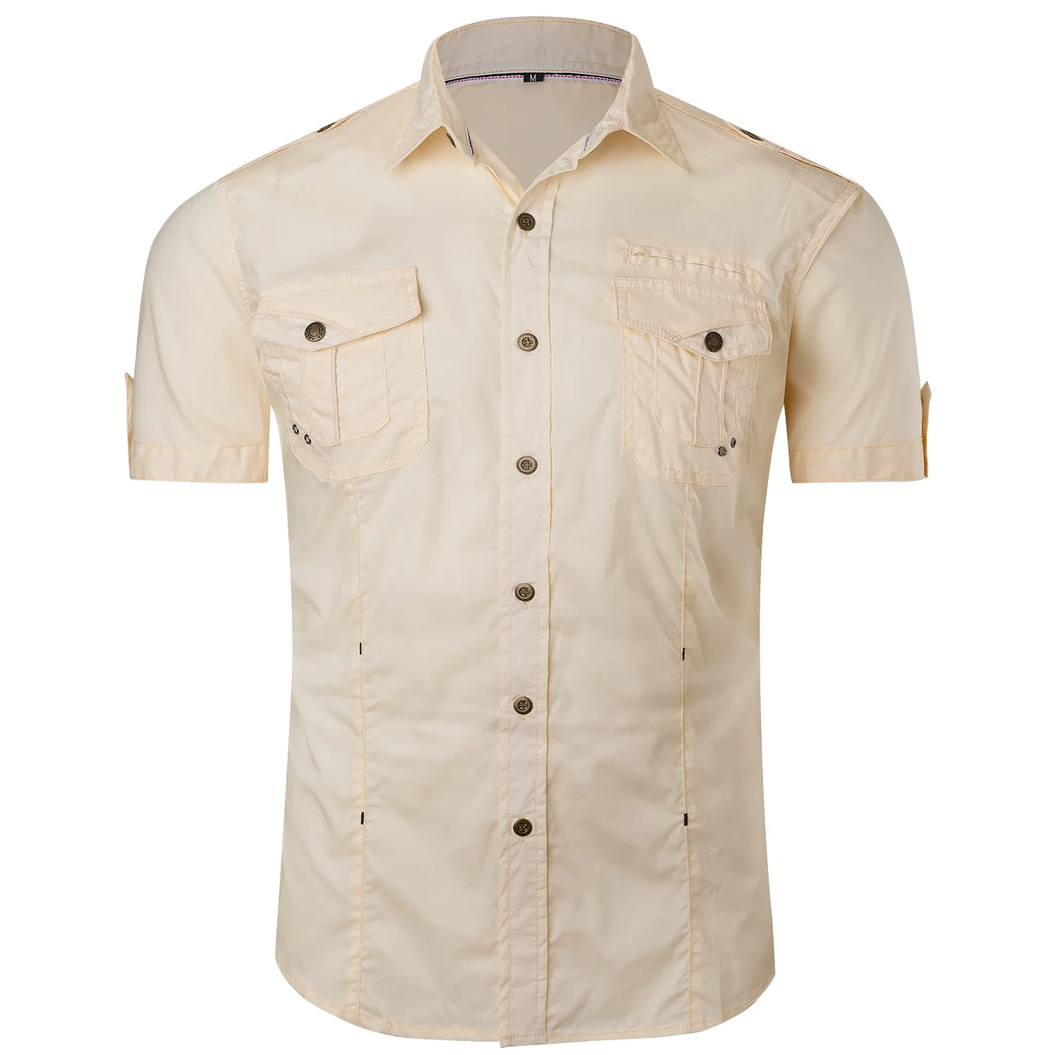 Camicia Da Uomo Moda Casual Cargo Shirt Summer Style 100% Cotone Solid Mens Casual Pocket Work Camicia Militare Plus Size S-3Xl