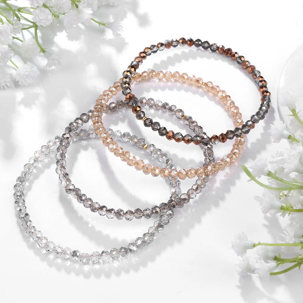 Stone bead bracelet 4Pcs/Set For Women Girls Natural Crystal Grey pink White blue series Fashion Jewelry