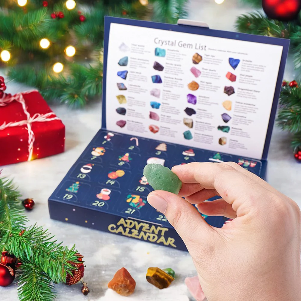 Crystals-Gemstone Advents Calendar 24pcs Colorful Collectible Crystals Rock Present Box for Children Adult