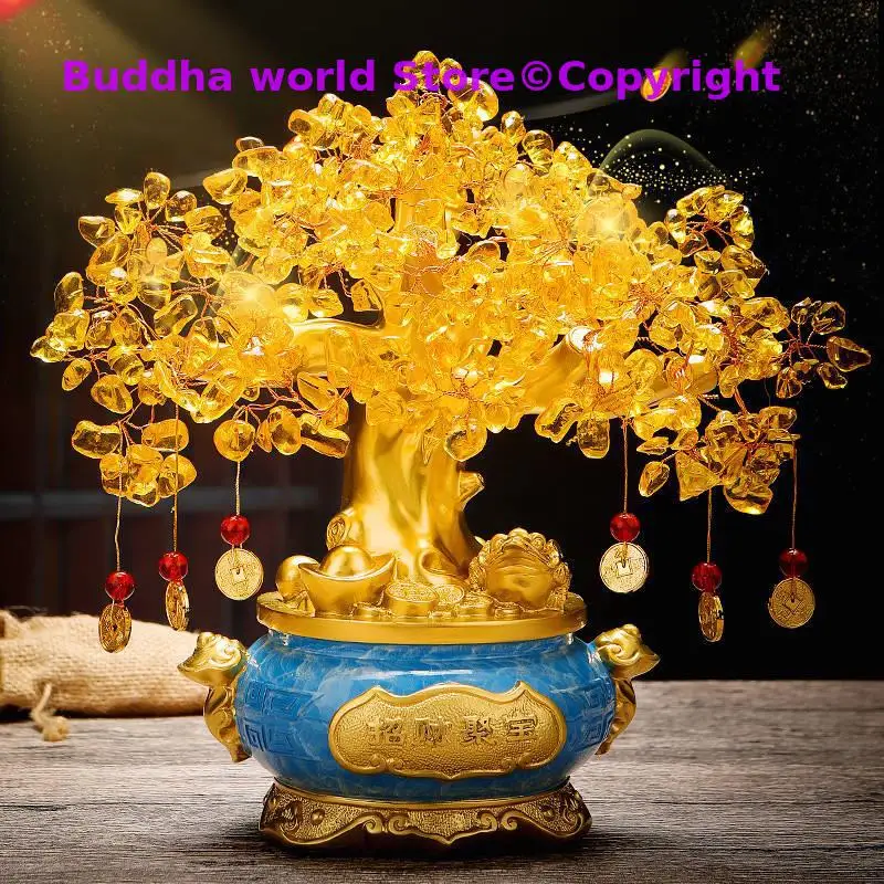 

GOOD GIFT # Bring in wealth home shop company Money Drawing efficacious Mascot Gold crystal Pachira money Tree FENG SHUI statue