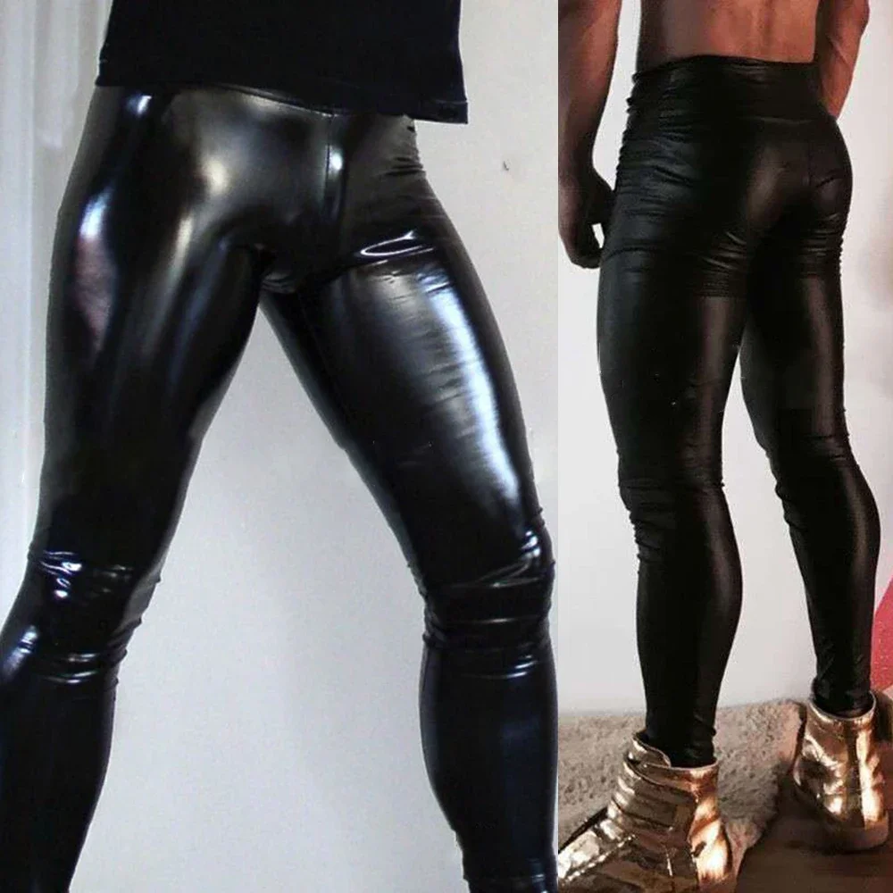 Men's PU Leather Legging Wet Look Skinny Pouch Pants Tight Erotic Temptation Trousers Tight Stretchy Casual Thin Sexy Legging men underwear men leggings