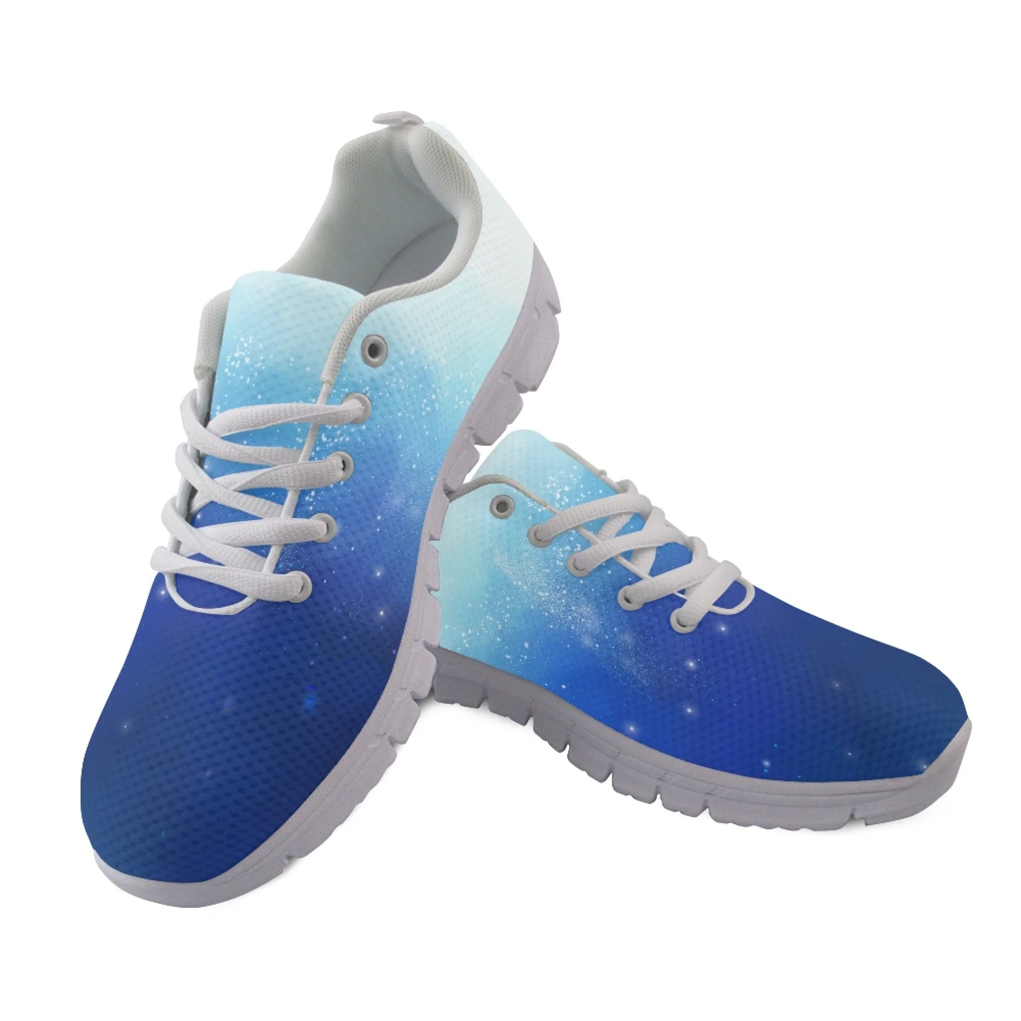 Yikeluo 2022 Blue Galaxy Gradient Print Mesh Breathable Sneakers Lace up Running Shoes Light  Flat Shoes for Men Zapatos 2022