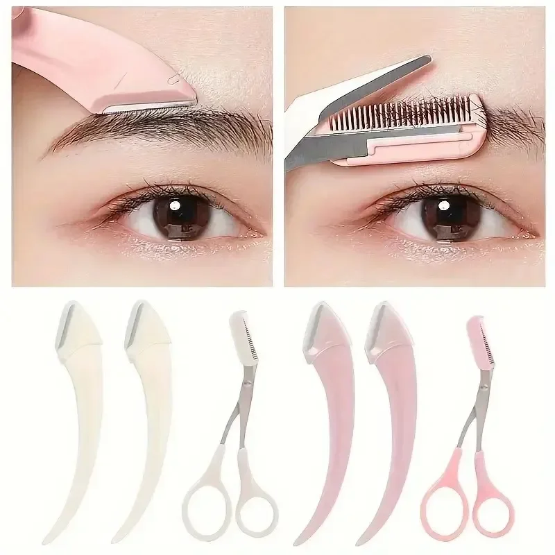 Eyebrow Trimmer Set Curved Razor Scissors Comb Beauty Tools
