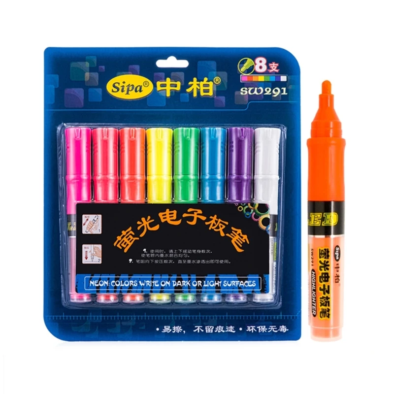 Fluorescent Marker Pen Liquid Chalk Erasable LED Chalkboard Pens 8