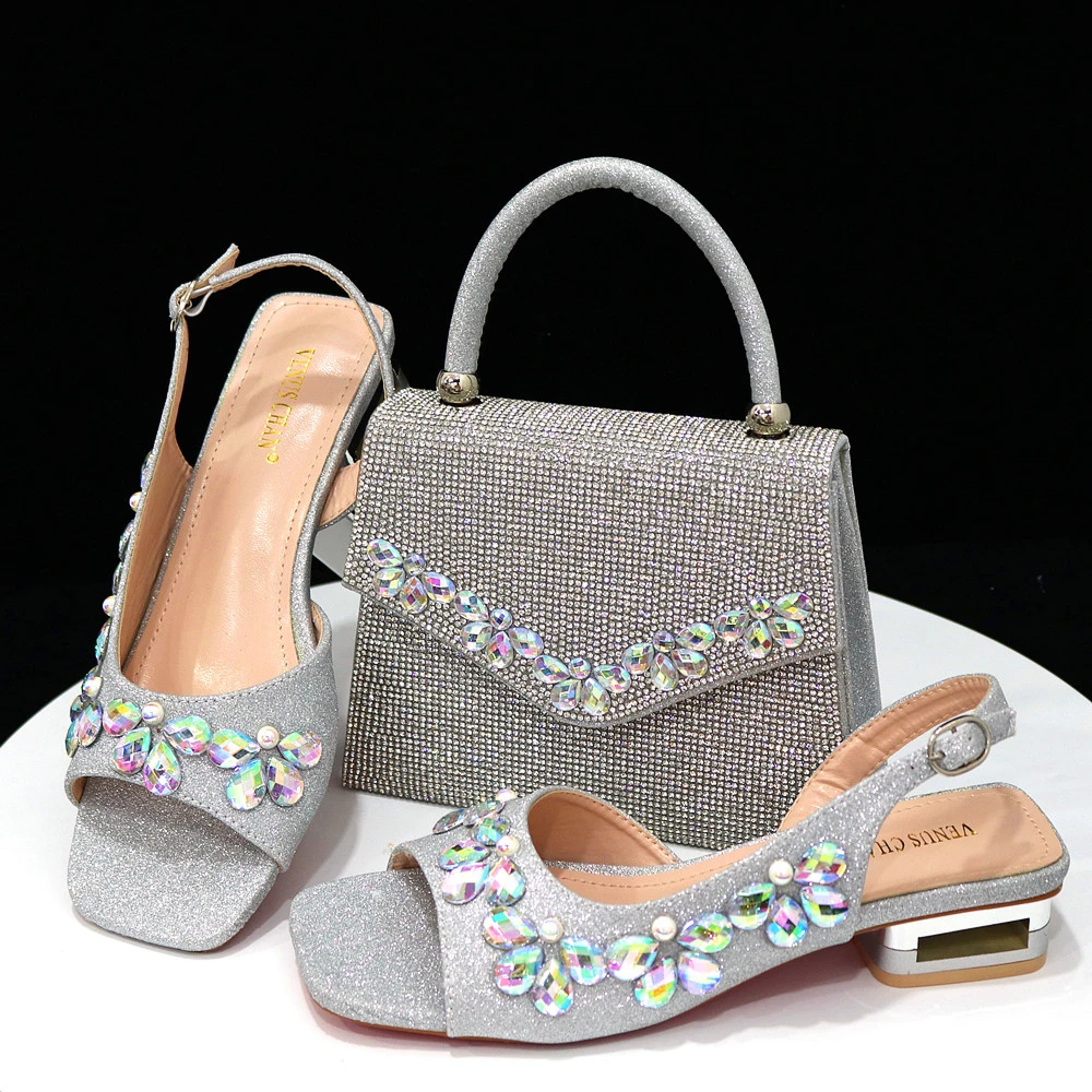 

MEOD Charming Shoes And Bag Matching Set With silver Hot Selling Women Italian Shoes And Bag Set For Party Wedding!! DSF1-11