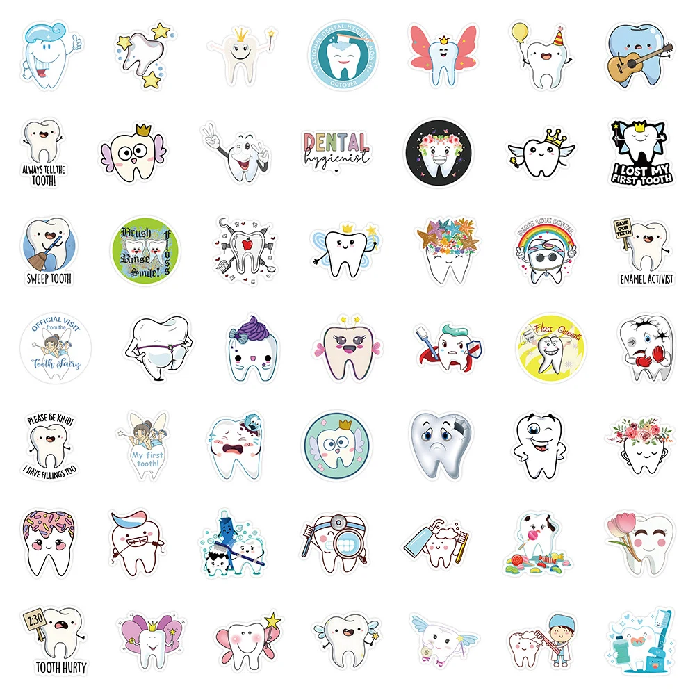 10/30/50pcs Protect Teeth Cartoon Stickers for Kids Waterproof Graffiti Laptop Stationery Luggage Waterproof Cute Sticker Packs