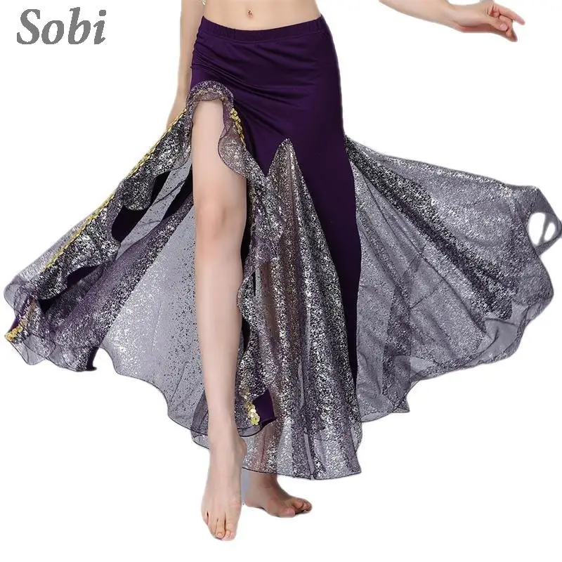 

New Sequins Belly Dance Gypsy Skirt Indian Dance Performance Dress Women Belly Dance Costume Split Belly Dancing Long Skirt