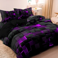 Ensemble de literie luxueux à motif géométrique à carreaux, 3 pièces, doux et confortable, comprenant 1 housse de couette et 2 taies d'oreiller 4