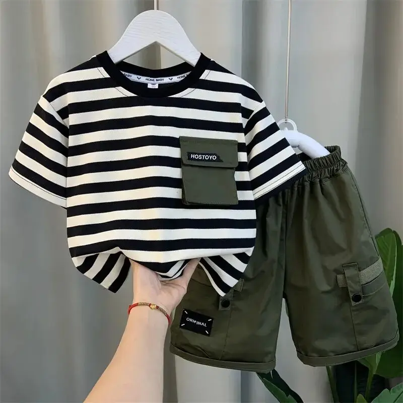 Boys’ Striped Stone T-Shirt & Shorts Set - Beige