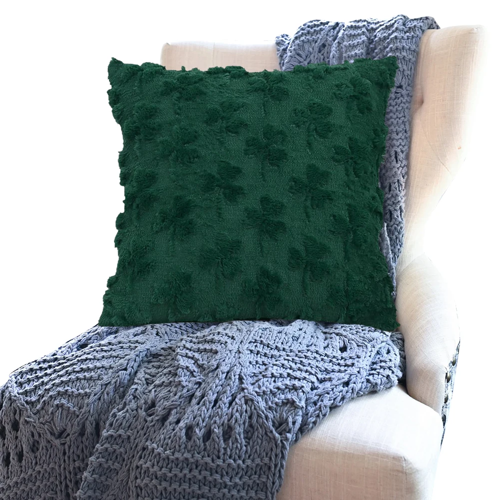 St Patricks Day Shamrock Faux Fur Pillowcase Shamrock Pattern Decorative Throw Pillowcase for Holiday Festivals Decor