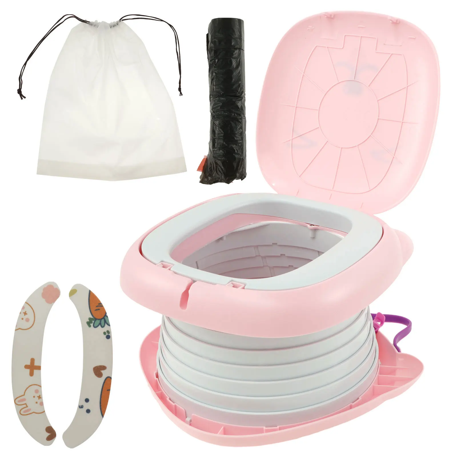 Travel Potty for Kids Toddler ABS Plastic Portable Potty with Stable Anti-slip Bottom Sturdy Curve Design Foldable Potty with