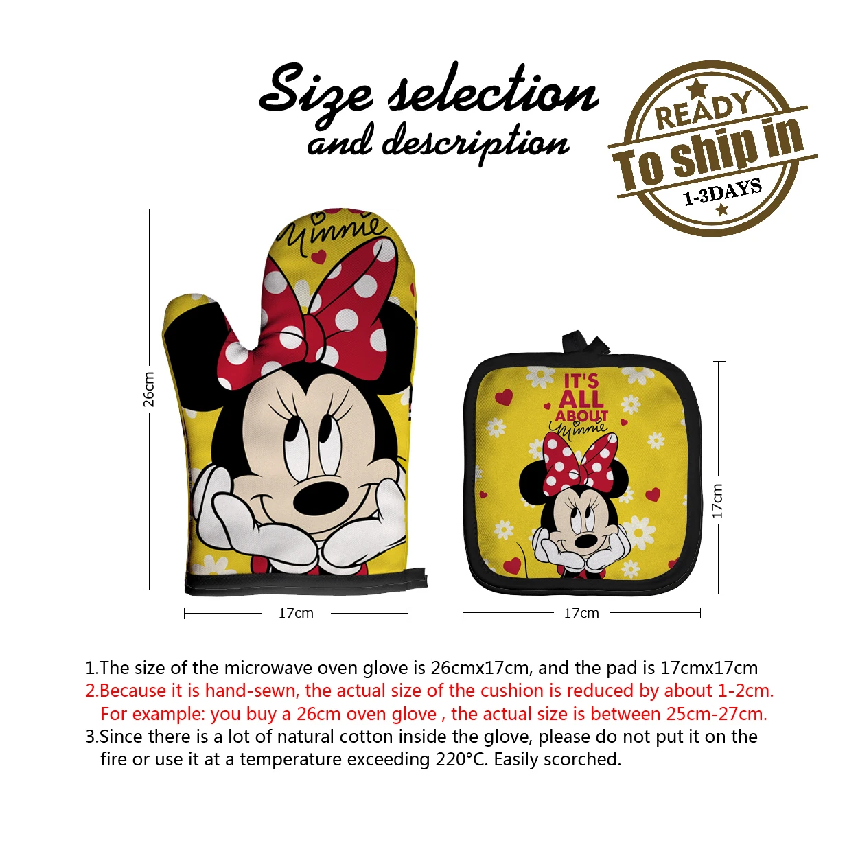 Mickey and Minnie Baking Gloves Cartoon Insulation Mat Pink Microwave Oven Mitt Anti-heat Cooking Potholders Kitchen Accessories Silicone Oven Mitts Kitchen Gloves Silicone Oven Gloves Cotton Pot Holders