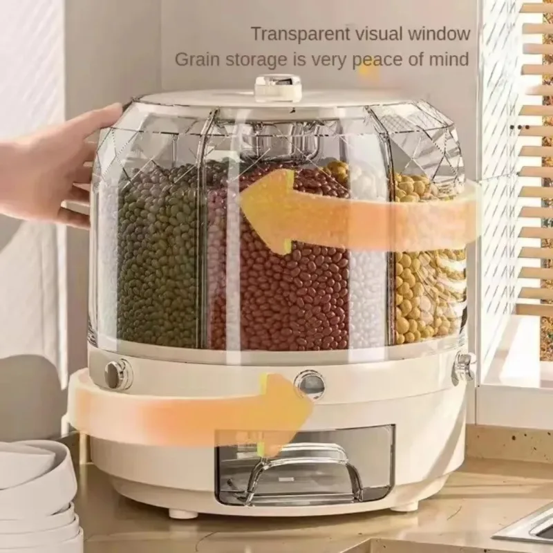360&deg; Rotating Rice Dispenser with 6-Point Sealed Lid for Kitchen Pantry Organization