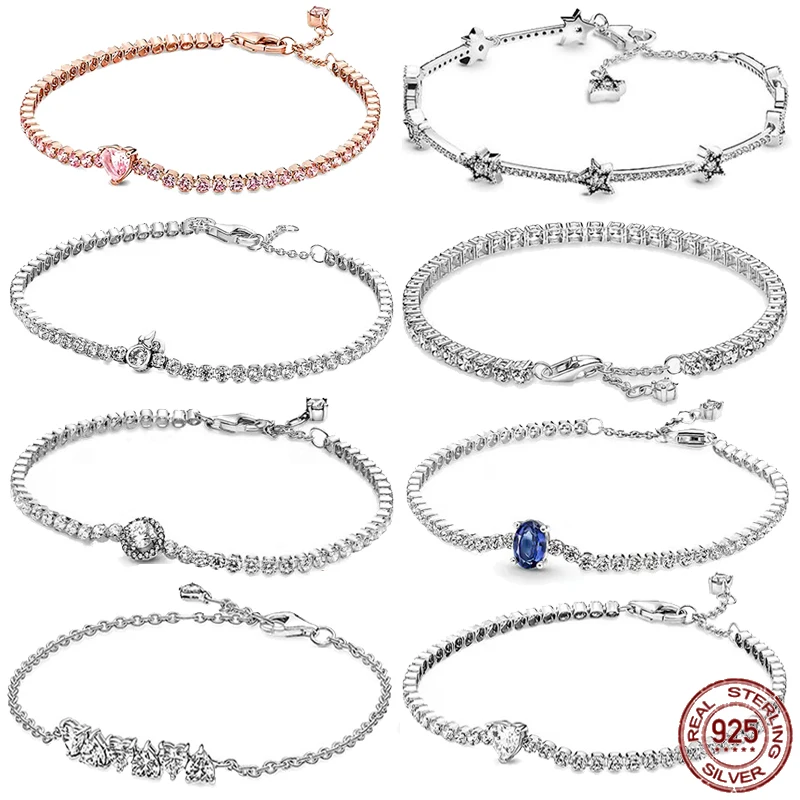 

925 Sterling Silver Fashion Shiny Crystal Adjustable Bracelet Women's Trendy Temperament Luxury Jewelry Gift