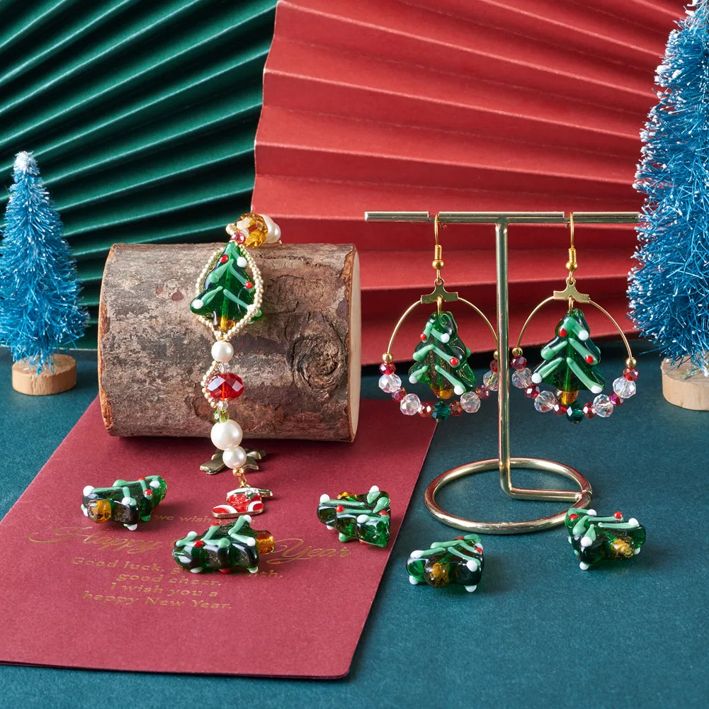 about 20pcs/strand Handmade Lampwork Beads Christmas Tree Bead Strands for Christmas jewelry making DIY Decor Crafts Accessories