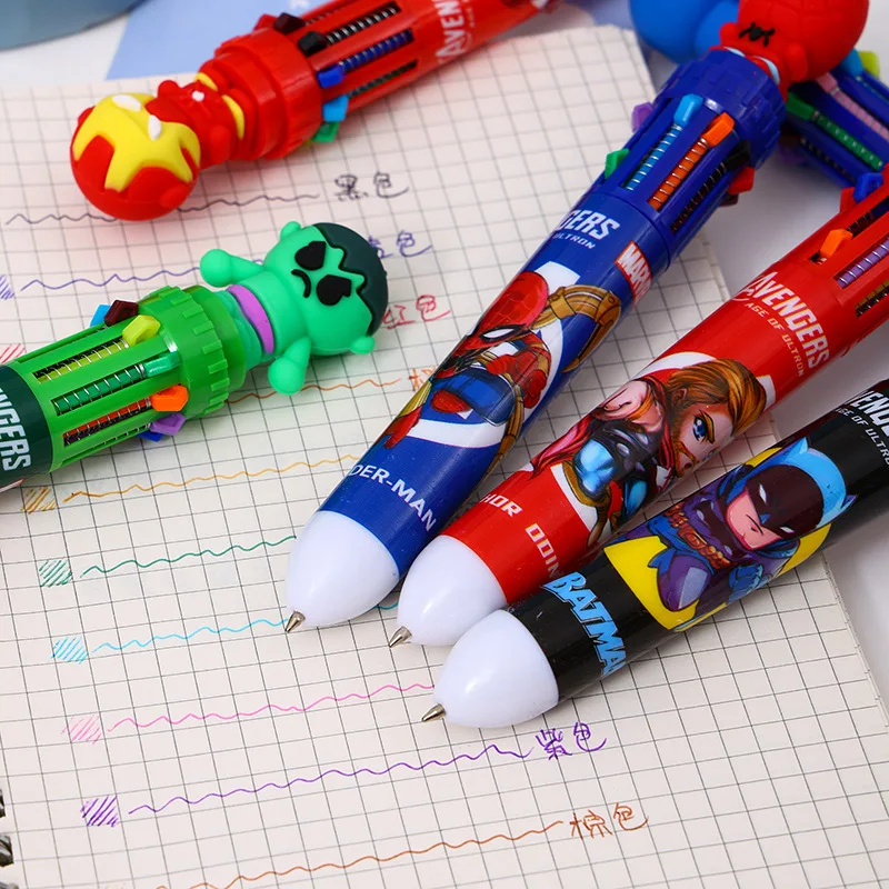 6-36pcs Cartoon Superhero Avengers 10 Colors Ballpoint Pen Press Pen Colored Markings Multifunctional Stationery Wholesle 4