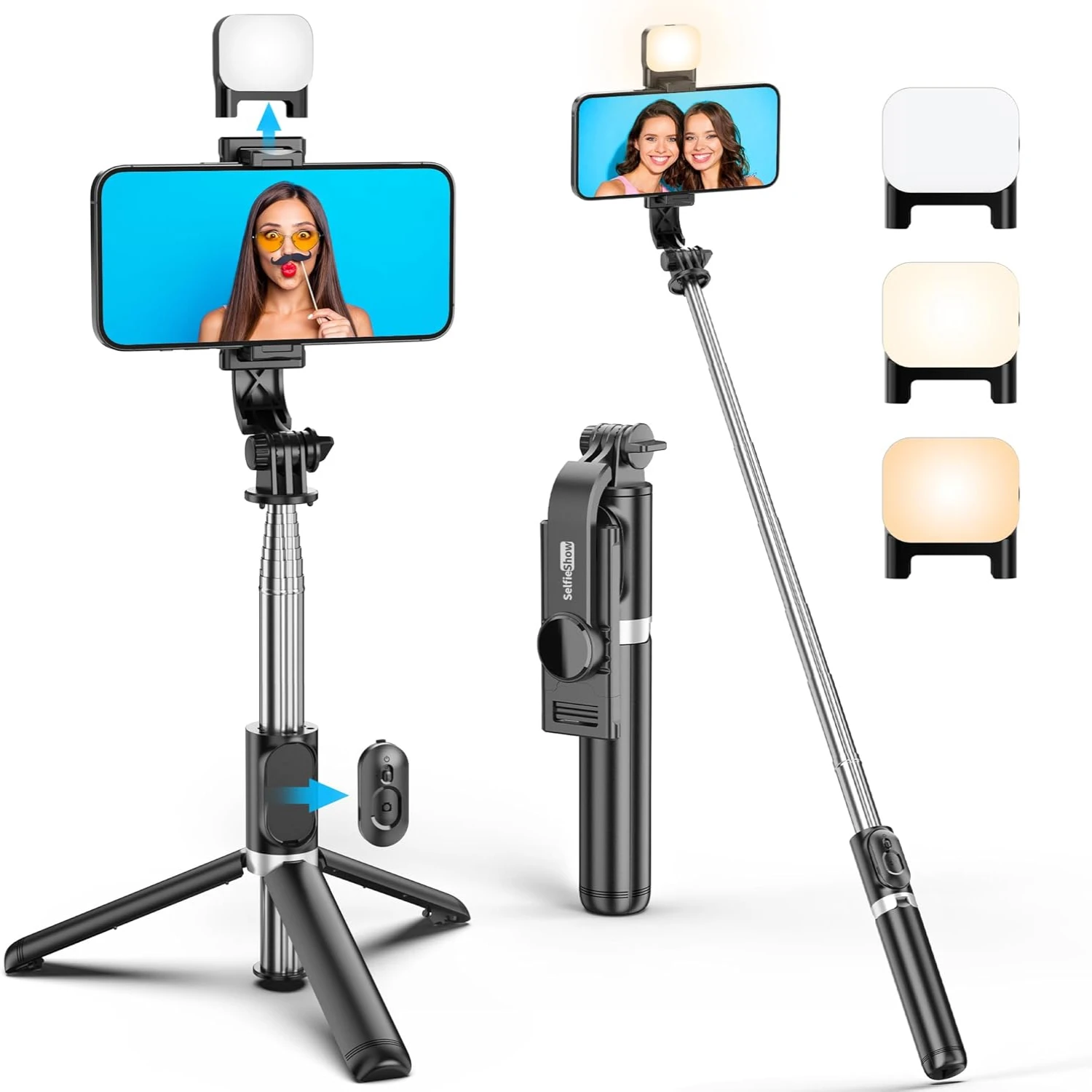 Portable Selfie Stick Tripod with Bluetooth Remote & LED Light