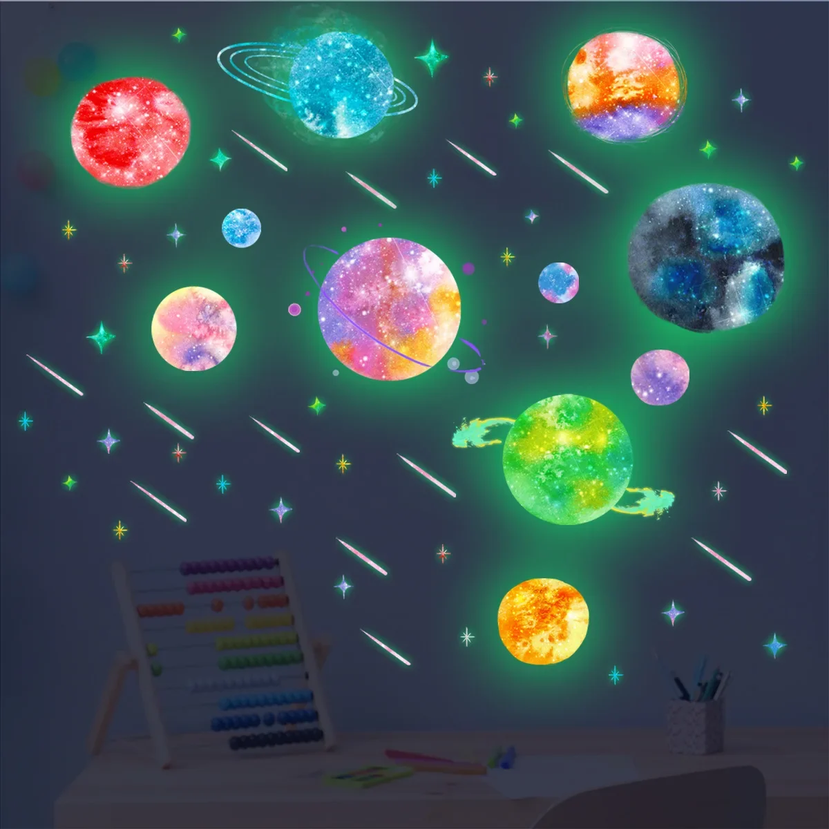 Luminous planet star sticker living room bedroom children's room decoration fluorescent wall sticker for childen bedroom