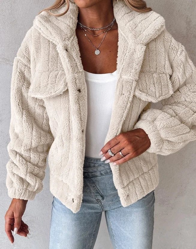 Coats for Women 2023 Autumn Clothes Fashion Turn-Down Collar Long Sleeve Buttoned Teddy Jacket Casual Streetwear Outwears winter casual vintage long sleeve warm overcoat women autumn suit collar long woolen coats fashion elegant solid buttoned jacket