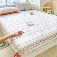 100% Cotton Elastic Bed Sheets Sets Double Bed Flower Pring Fitted Sheet +2pc Pillowcases Single Queen King Size Bed Cover B99G 6