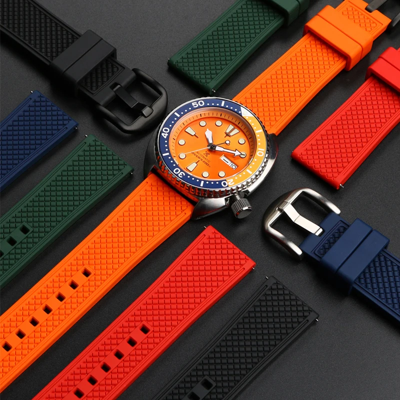 Universal Men's Silicone Dive Watch Strap – Fashionable Waffle Design in 20mm and 22mm Options