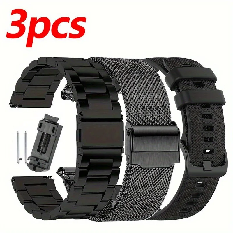 Premium 3-Piece Stainless Steel Milanese Smartwatch Strap Set - Metal Wristbands