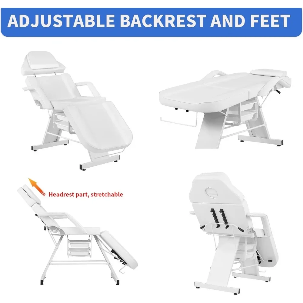 Pedicure Facial Tattoo Chair For Client Adjustable 3-Section Multipurpose With Hydraulic Stool For Esthetician