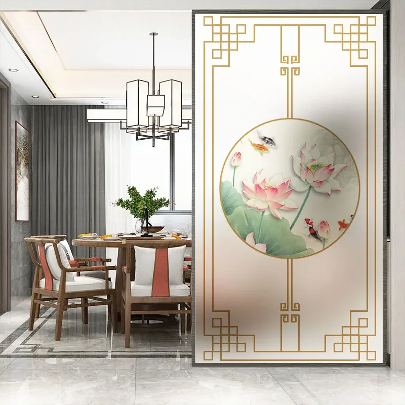 No Glue Privacy Windows Film Decorative Chinese Classical Painting Stained Glass Static Cling Frosted Window Stickers 03