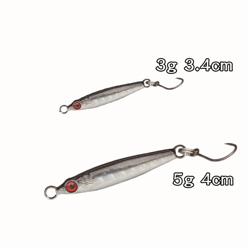 MUKUN 5PCS Mini Metal Jig Spoon Fishing Lure 3g/5g Fish Small Fish With Single Hook Sea Bass Fishing Lure 4
