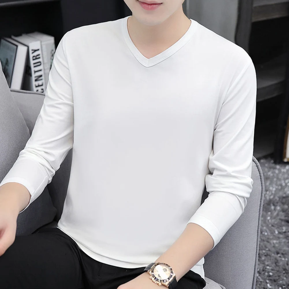 

Essential Men\\\\\\\\\\\\\\'s Long Sleeve T Shirt V Neck Undershirt Solid Color Tee Suitable for Vacation and Daily Outfits