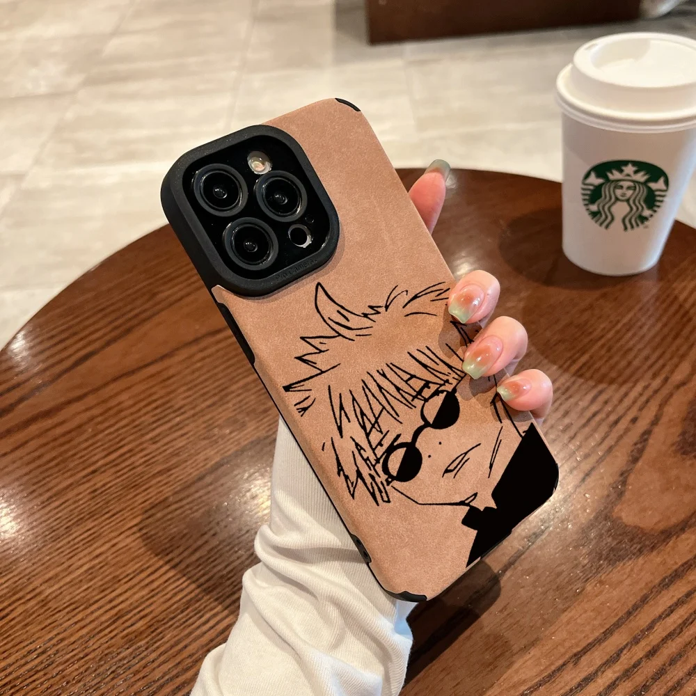 Luxury Gojo Satoru Geto Suguru Suede Leather Silicone Phone Case