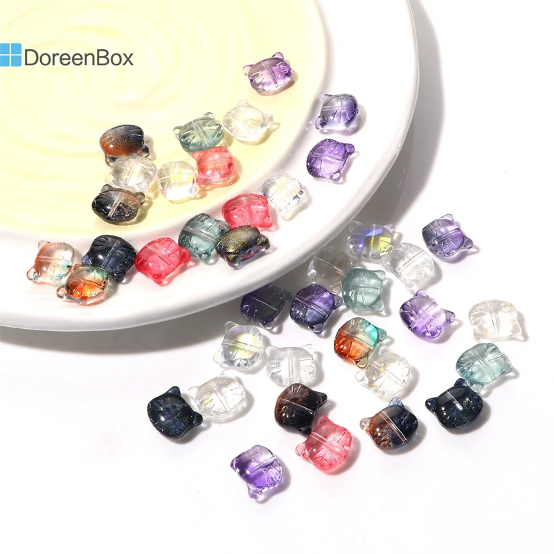 50Pcs 3D Cat Animal Lampwork Glass Beads Multicolor Beads For Women Girls Diy Spacer Beads Necklace Earrings Jewelry 14Mm X 12Mm