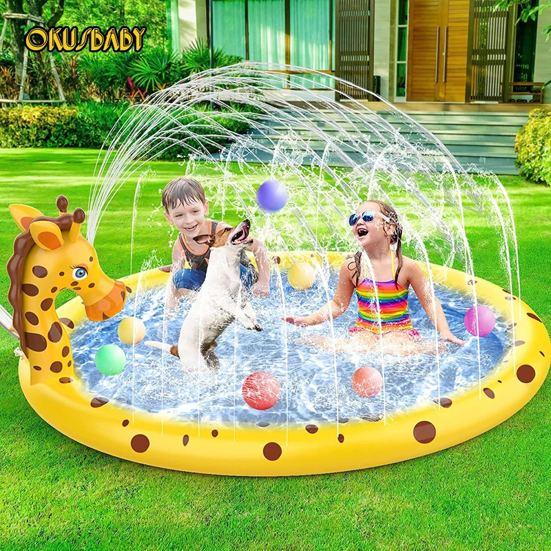Inflatable Yellow Giraffe Sprinkler Pool Water Fountain Outdoor Children Play Water Spray Toy Grass Garden Floor Mat