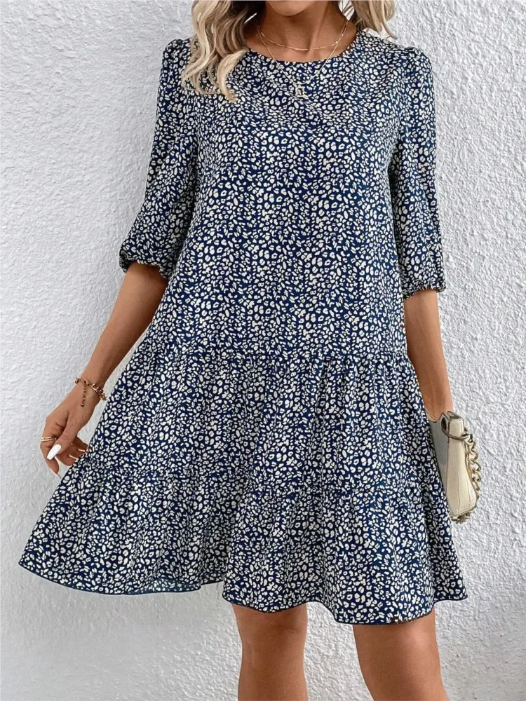 Spring Summer Fashion Floral Half Sleeve Dress 2024 Women Round Neck Casual  Loose Comfortable Dresses For Women - AliExpress 200000345