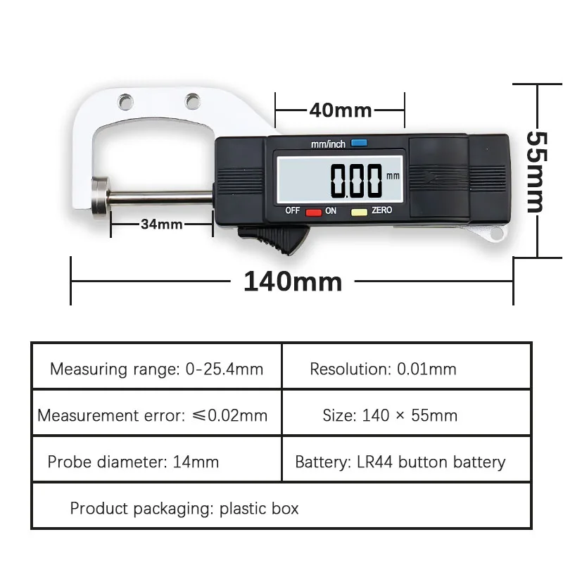 Digital Thickness Gauges Mini Portable Horizontal Electronic Thickness Meter 0-25.4mm Caliper 0.01mm Resolution digital caliper,thickness gauge