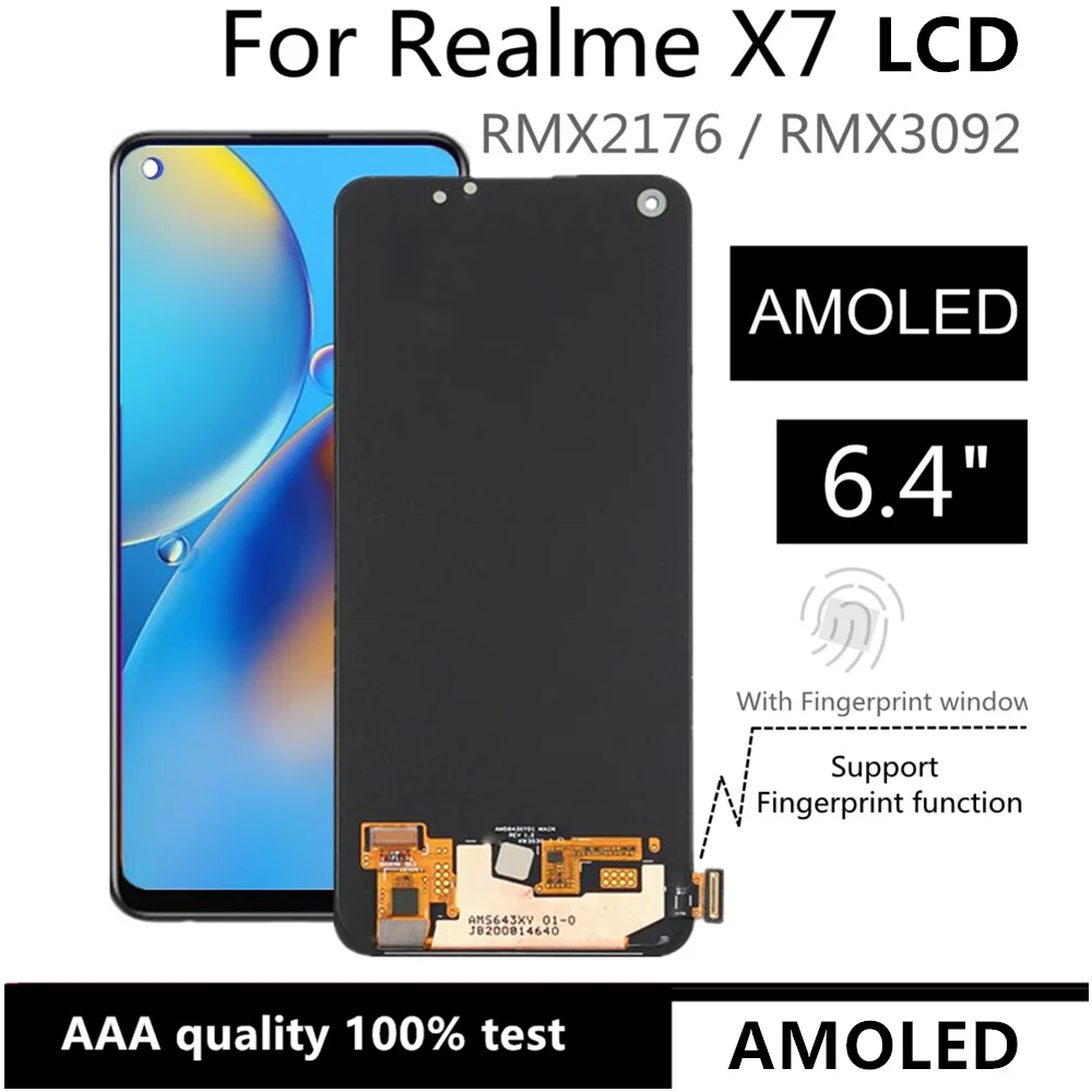 

6.40" AMOLED For Realme X7 RMX2176 LCD Display Touch Screen Assembly Replacement For Realme X7 India Version MX3092 LCD