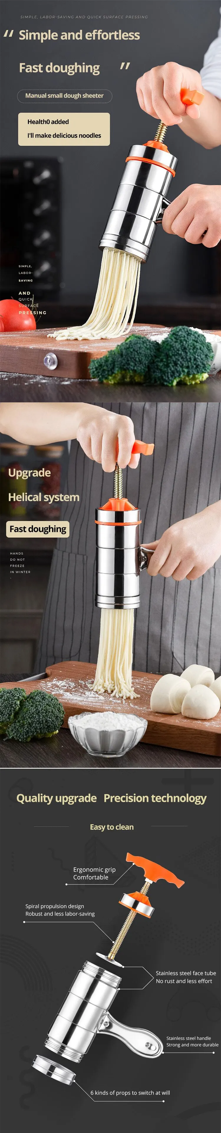 Description Picture 2 of itemHandheld Noodle Maker Machine Stainless Steel Manual Press Noodle And Pasta Machine For Kitchen Tool With 7 Blade Knife Cutter