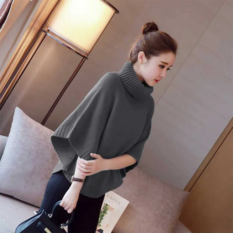 

New Arrival Knitted Capes & Ponchos For Women Thick Turtleneck Winter Sweater Cape With Loose Fit And Plus Size Poncho Q358