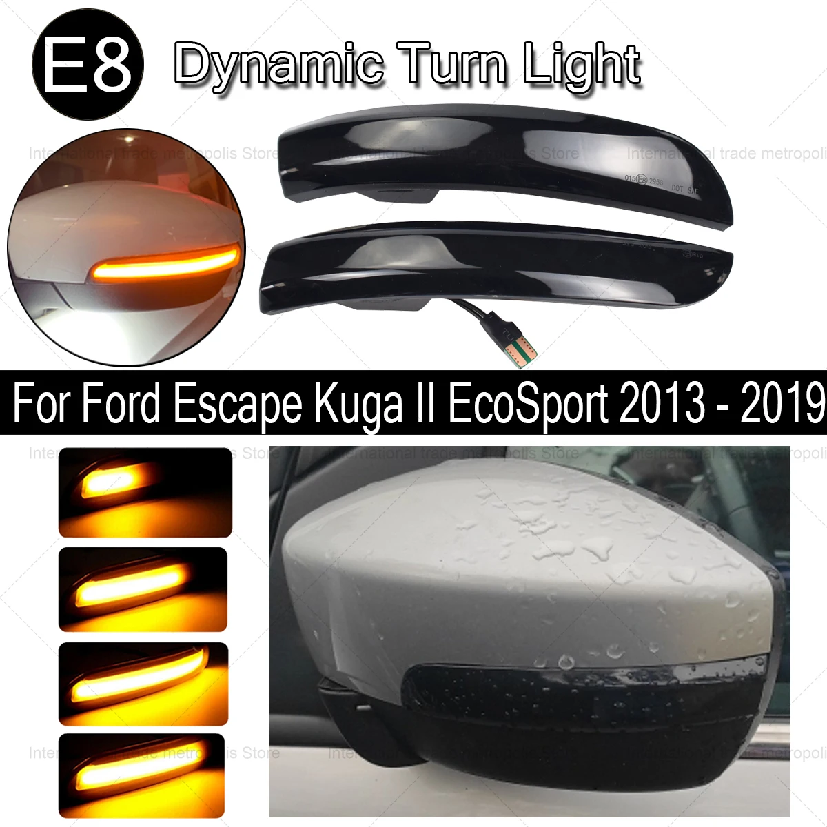 

1 Pair Dynamic Blinker LED Turn Signal Lights Side Mirror indicator For Ford Escape Kuga II EcoSport 2013 - 2019