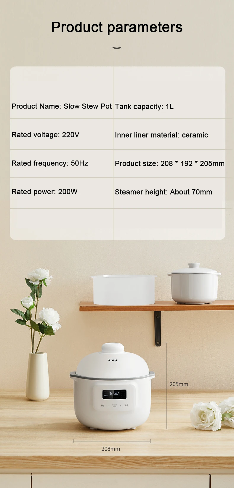 DMWD Electric Slow Cooker 200W Multifunction Food Steamer Baby Porridge Soup Bird's Nest Stew Pot Ceramic Liner Cooking Machine