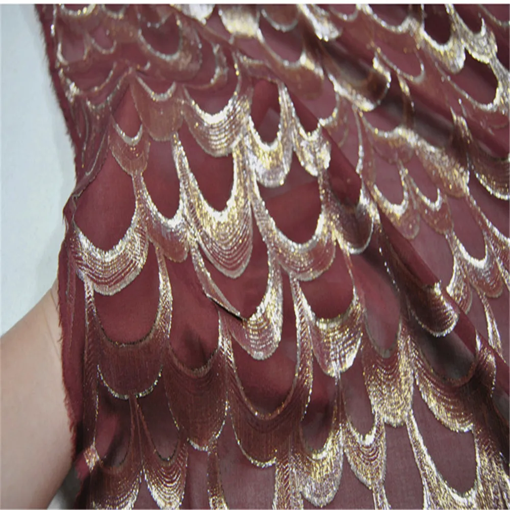 Elegant Shiny Mulberry Silk Metallic Fabric Purple Red Fish Scale Luxury for Saree Summer Spring Cloth Pants Coat