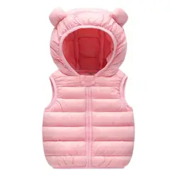 Cozy Kids' Hooded Down Vest with Adorable Ears - Winter Cotton Waistcoat Outerwear - 18-24M(Size 100) (Pink)