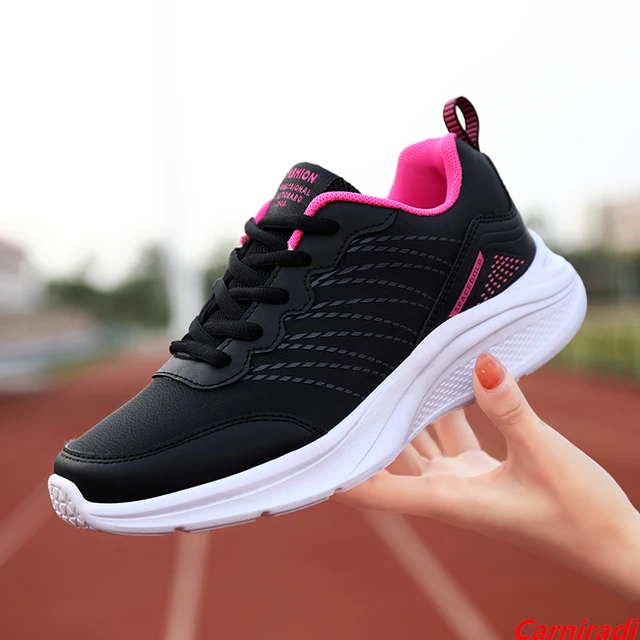 Zapatillas deportivas impermeables de cuero para mujer, zapatos planos  cómodos, informales, antideslizantes, para correr, talla grande